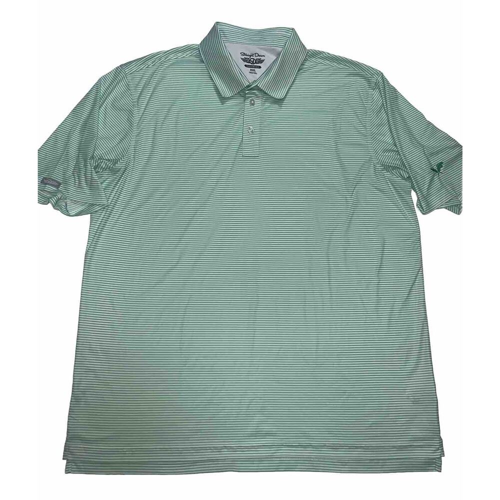 Straight Down Polo Shirt Men Size XXL Green Striped Performance Golf Embroidered